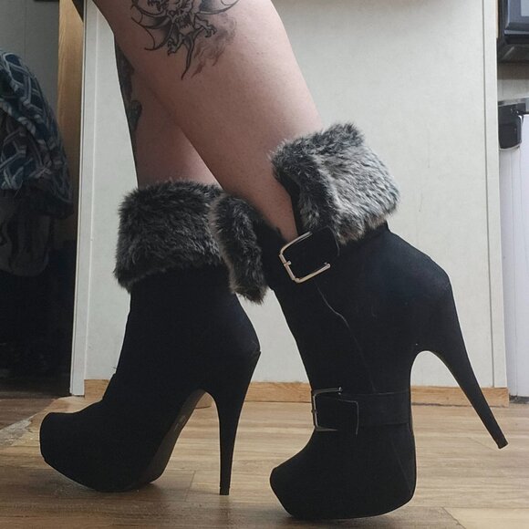 Faux Fur Heel Boots - Picture 1 of 4